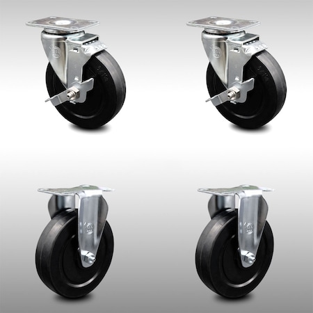 Service Caster 5 Inch SS Soft Rubber Wheel Top Plate Caster Set with 2 Brake 2 Rigid SCC SCC-SS20S514-SRS-TLB-2-R-2